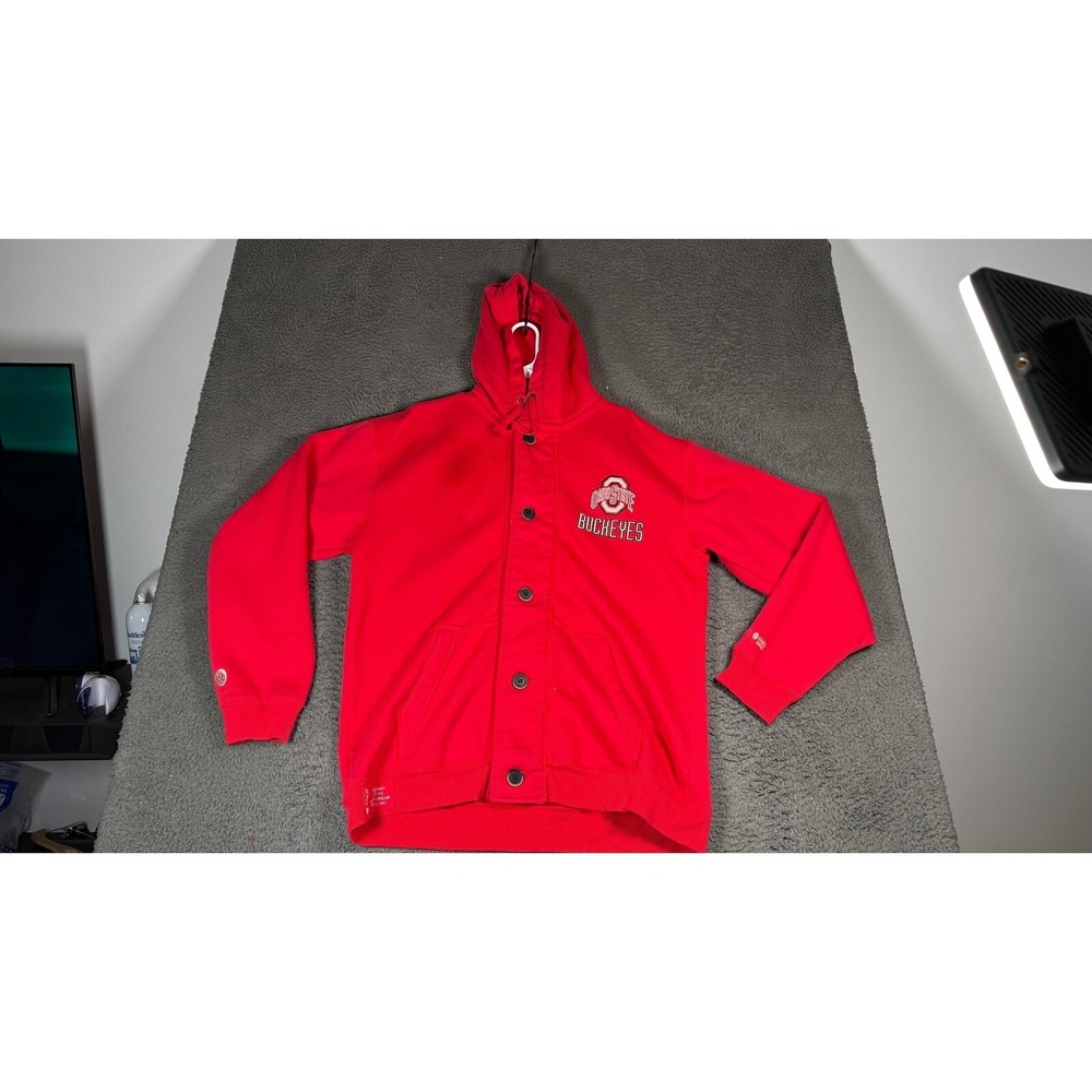 Vintage Ohio State Buckeyes Hoodie Button Up Sweatshirt Pullover Mens Red